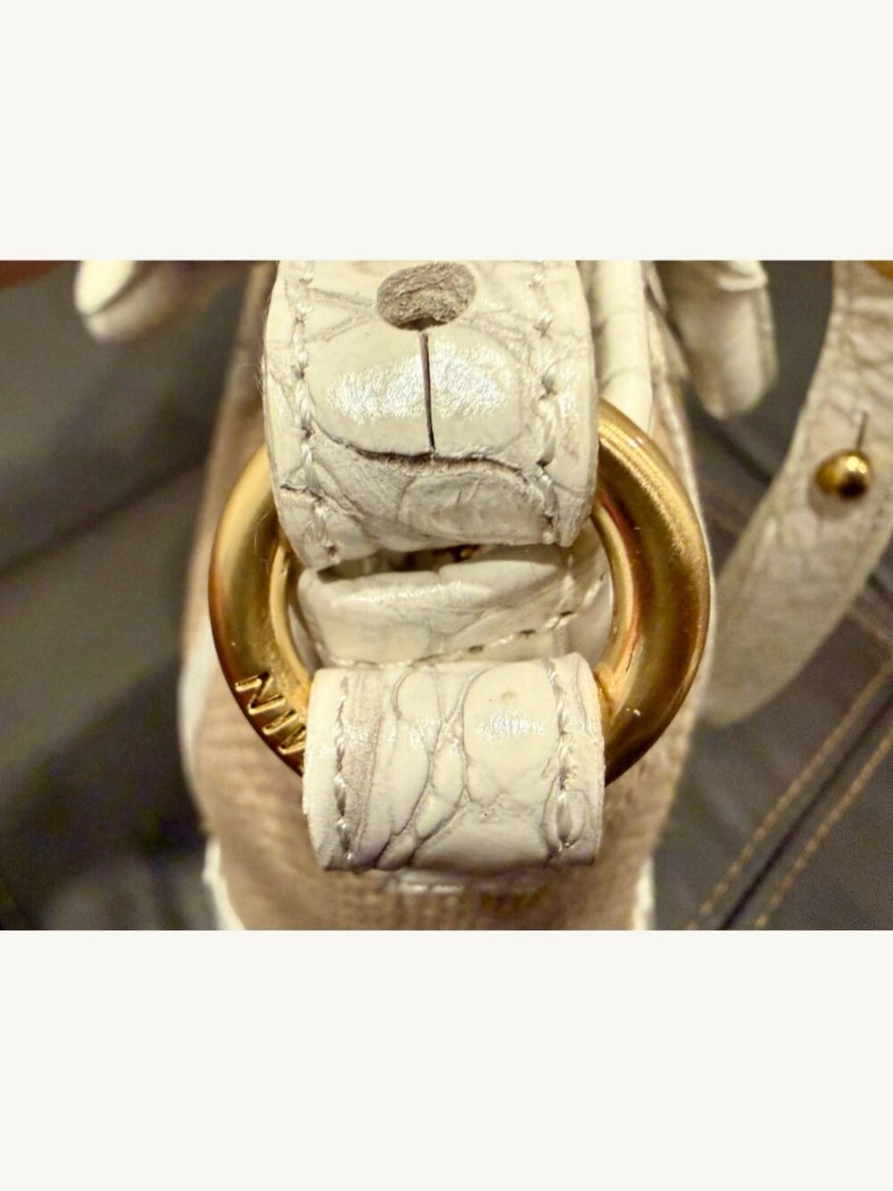 Brahmin White Croc Embossed Leather & Woven Straw Satchel Shoulder Bag - Picture 16 of 16